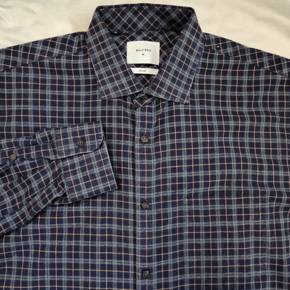 Billy Reid Men‎ Size M Standard Fit Made In Italy Plaid Long Sleeve Button Up